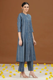Indigo Blue Printed Cotton A-Line Kurta