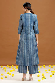 Indigo Blue Printed Cotton A-Line Kurta