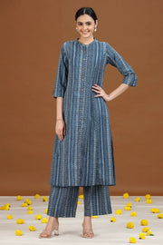 Indigo Blue Printed Cotton A-Line Kurta