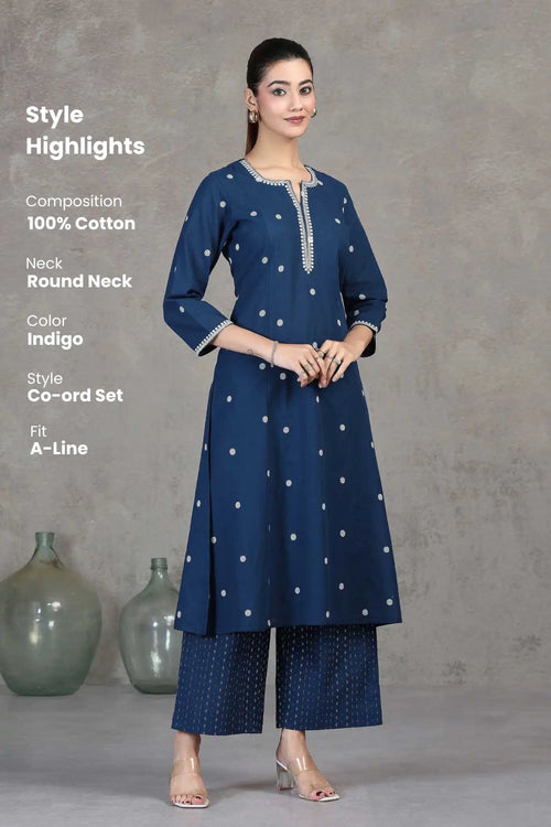 Indigo Embroidered A-Line Co-ord Set