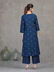 Indigo Embroidered A-Line Co-ord Set