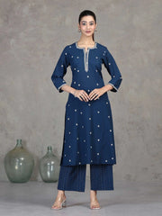 Indigo Embroidered A-Line Co-ord Set