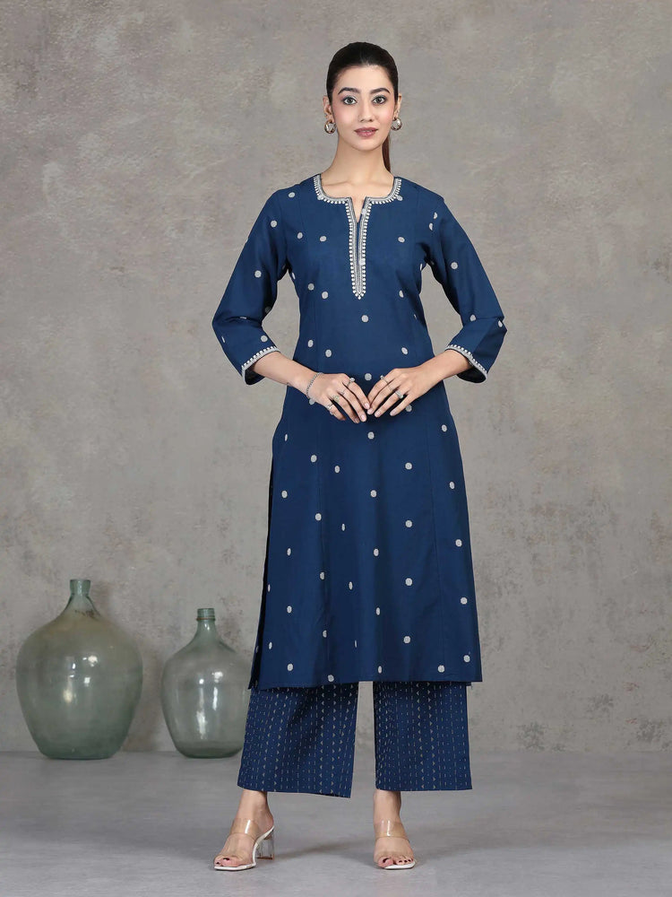 Indigo Embroidered A-Line Co-ord Set