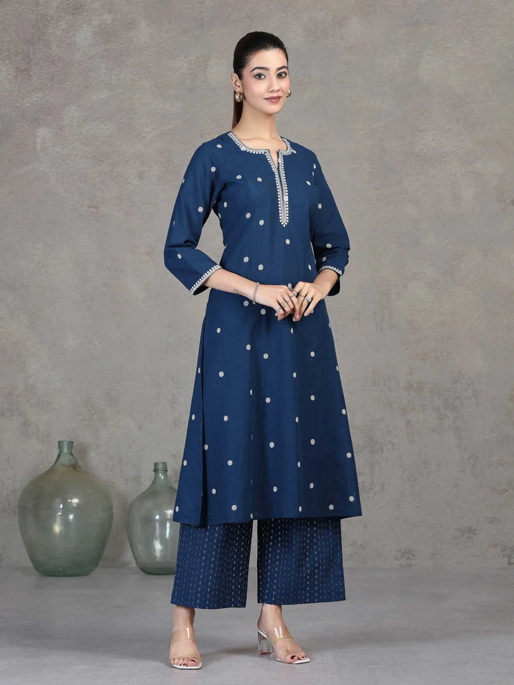 Indigo Embroidered A-Line Co-ord Set