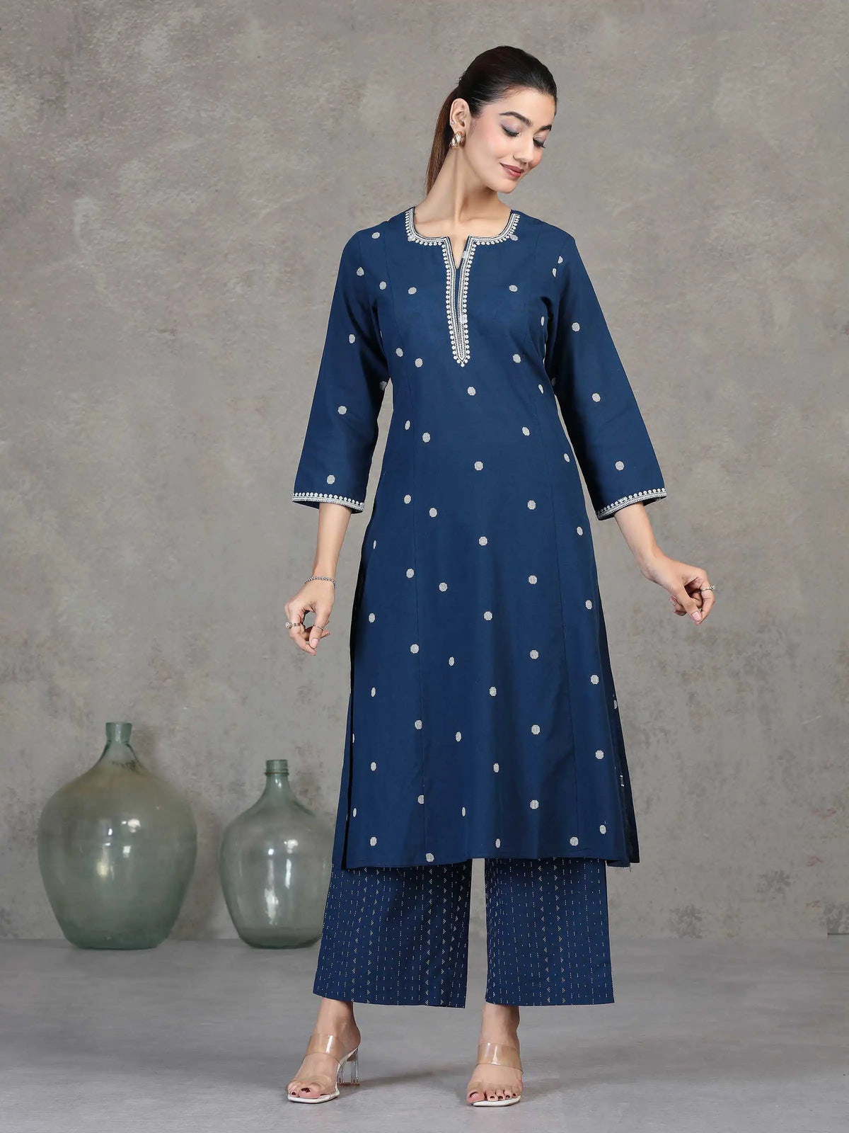 Indigo Embroidered A-Line Co-ord Set