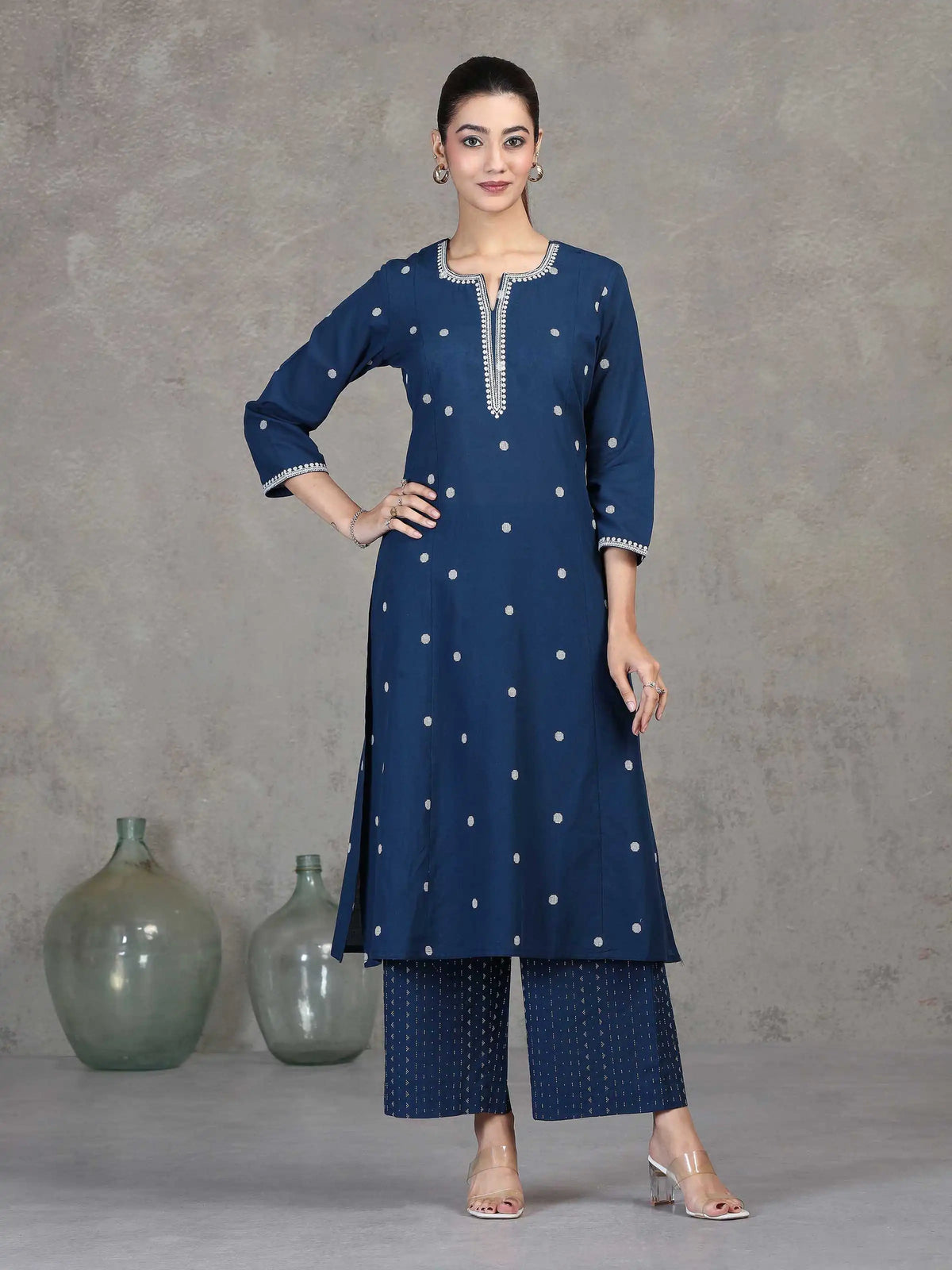 Indigo Embroidered A-Line Co-ord Set