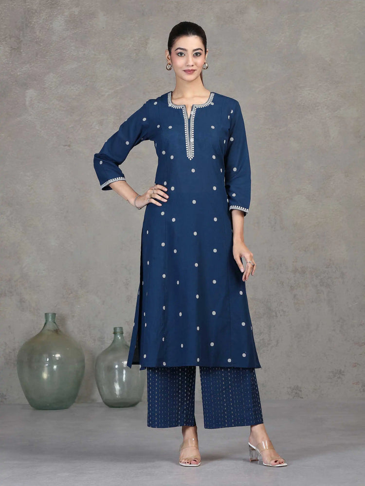 Indigo Embroidered A-Line Co-ord Set