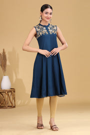 Indigo Embroidered A-Line Dress
