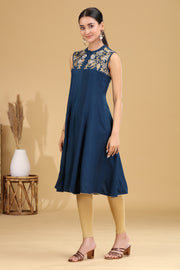 Indigo Embroidered A-Line Dress