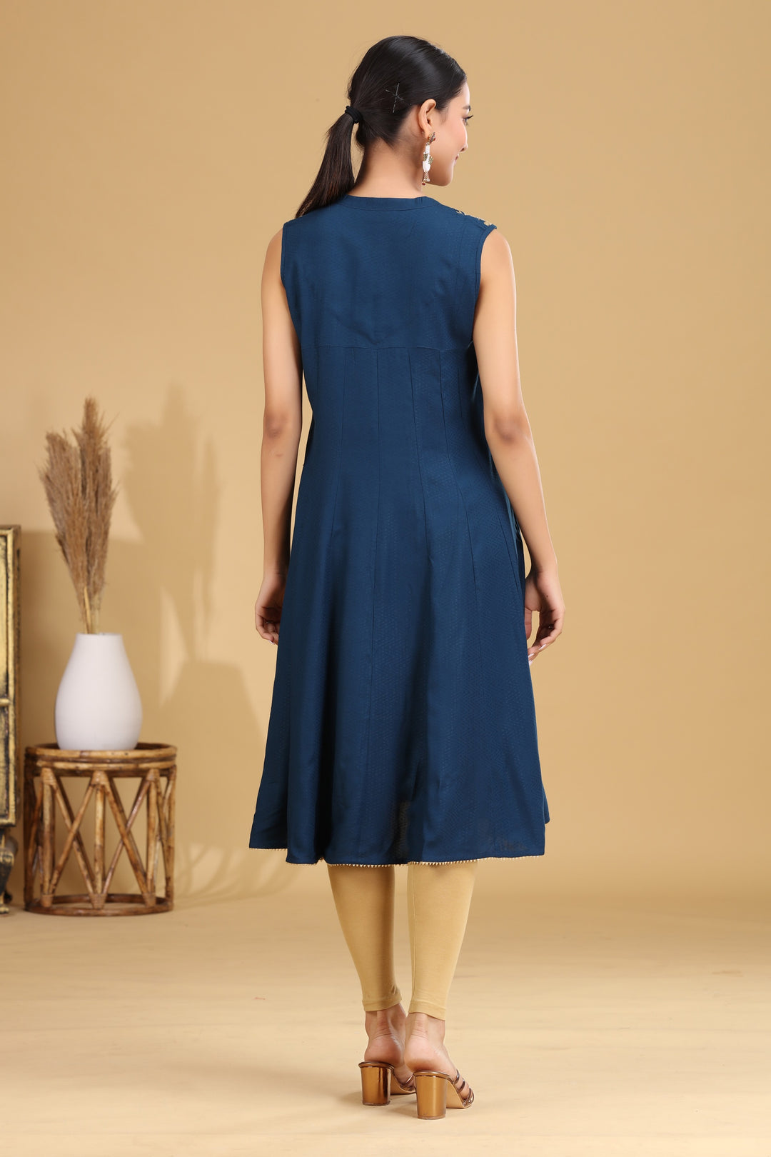 Indigo Embroidered A-Line Dress