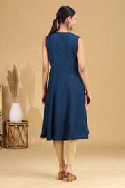 Indigo Embroidered A-Line Dress