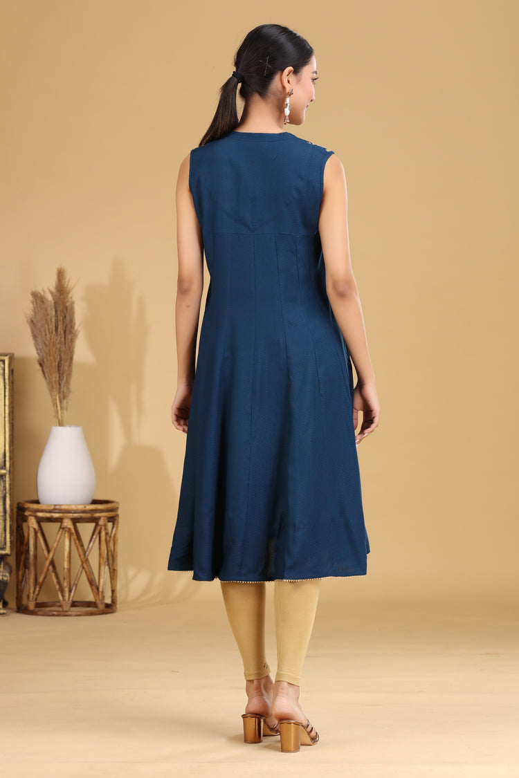 Indigo Embroidered A-Line Dress