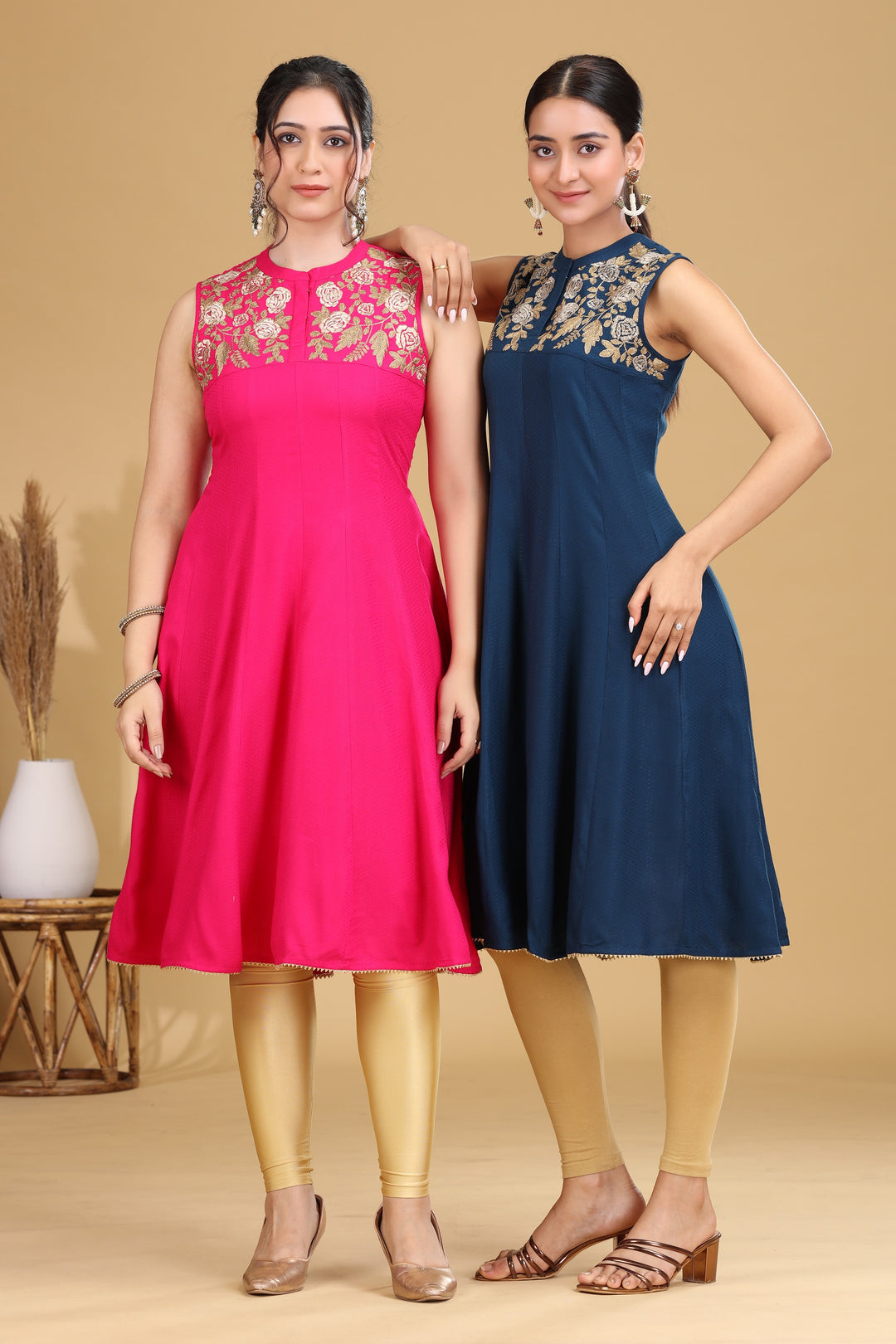 Indigo Embroidered A-Line Dress