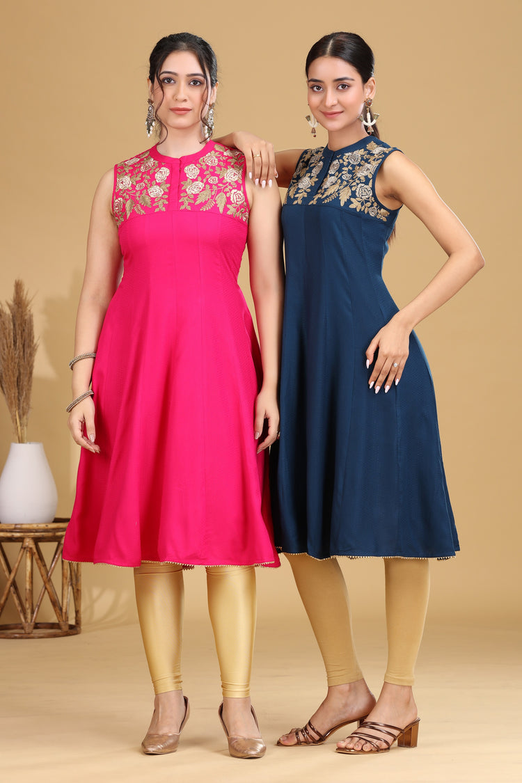 Indigo Embroidered A-Line Dress