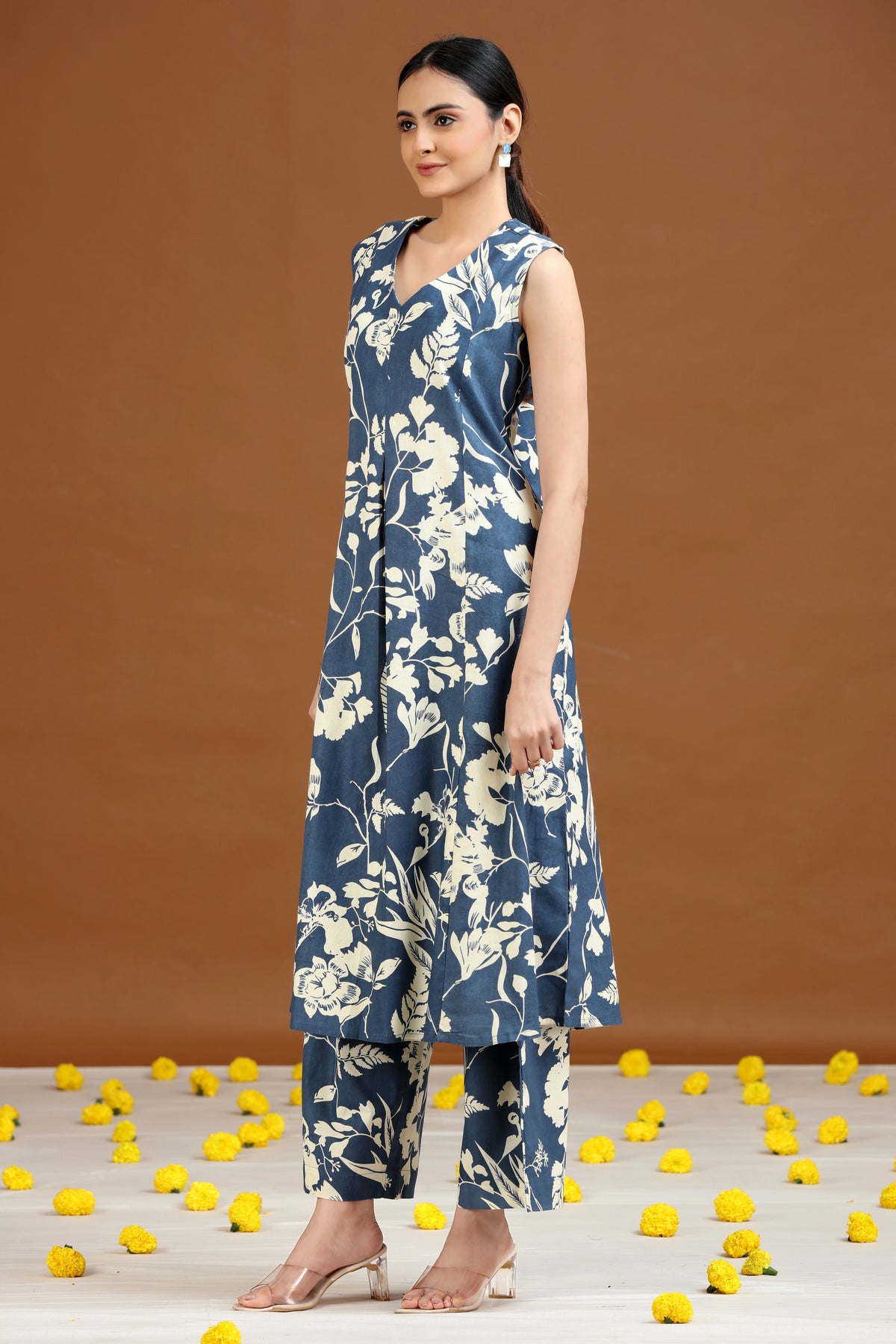 Indigo Floral Printed A-Line Co-ord Set