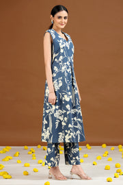 Indigo Floral Printed A-Line Co-ord Set