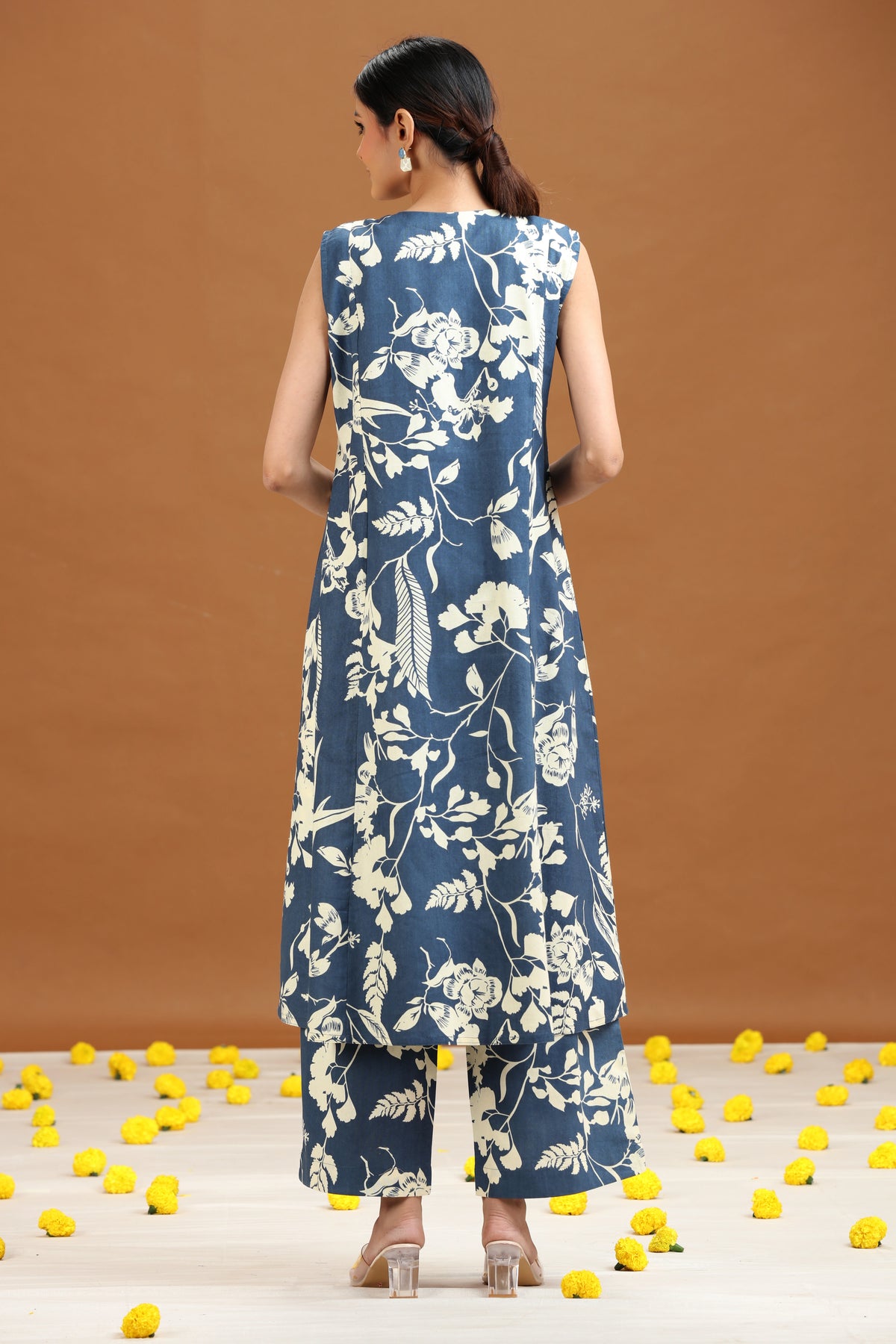 Indigo Floral Printed A-Line Co-ord Set