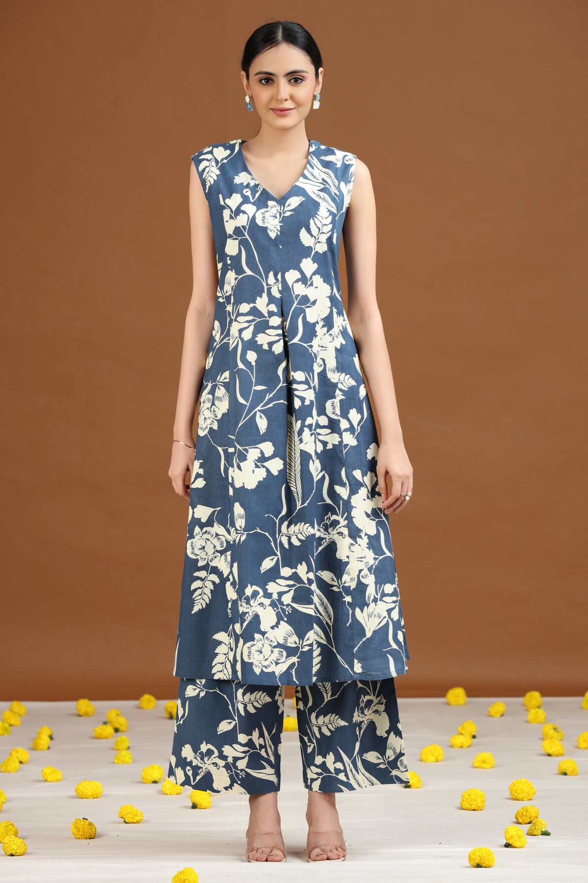 Indigo Floral Printed A-Line Co-ord Set