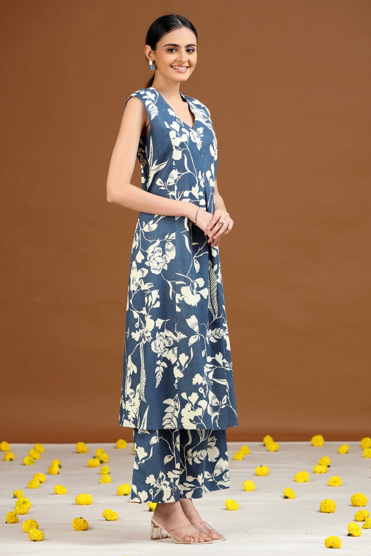 Indigo Floral Printed A-Line Co-ord Set