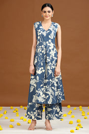 Indigo Floral Printed A-Line Co-ord Set