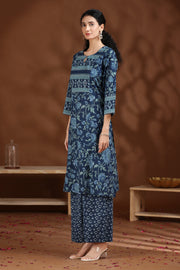 Indigo Floral Printed Cotton Straight Co-ord Set