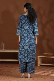 Indigo Floral Printed Cotton Straight Co-ord Set