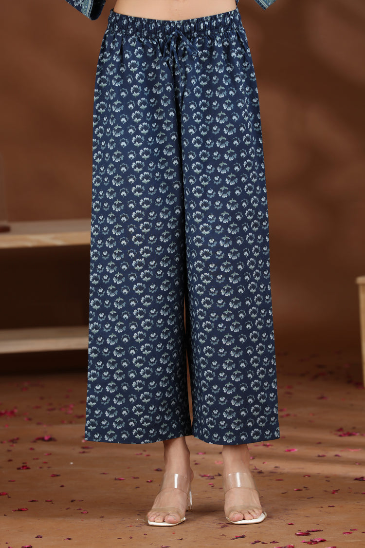 Indigo Floral Printed Cotton Straight Co-ord Set