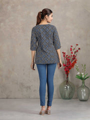 Indigo Floral Printed Cotton Straight Tunic