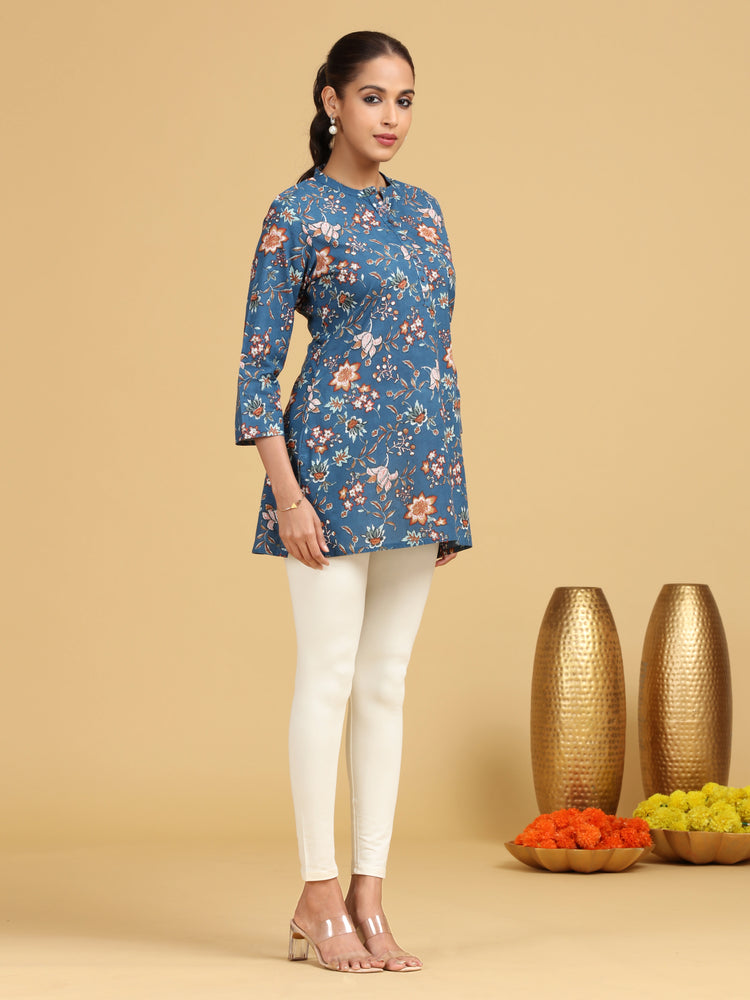 Indigo Floral Printed Cotton Tunic