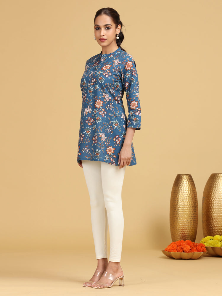 Indigo Floral Printed Cotton Tunic
