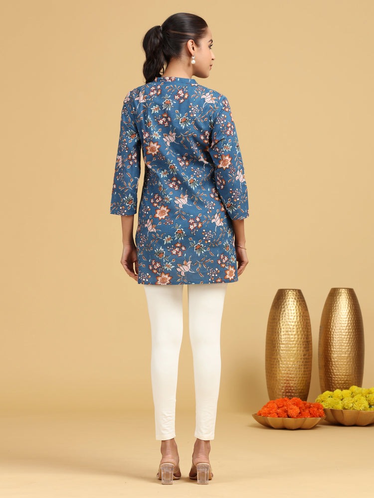 Indigo Floral Printed Cotton Tunic