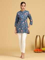 Indigo Floral Printed Cotton Tunic