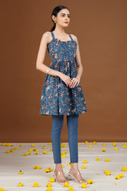 Indigo Floral Printed Flared Dress