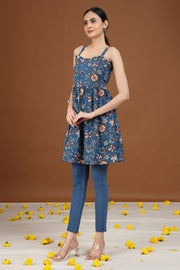 Indigo Floral Printed Flared Dress