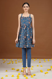 Indigo Floral Printed Flared Dress