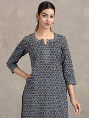 Indigo Floral Printed Straight Kurta
