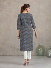 Indigo Floral Printed Straight Kurta