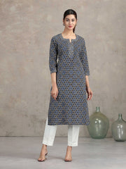 Indigo Floral Printed Straight Kurta
