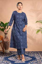 Indigo Printed Cotton Straight Co-ord Set