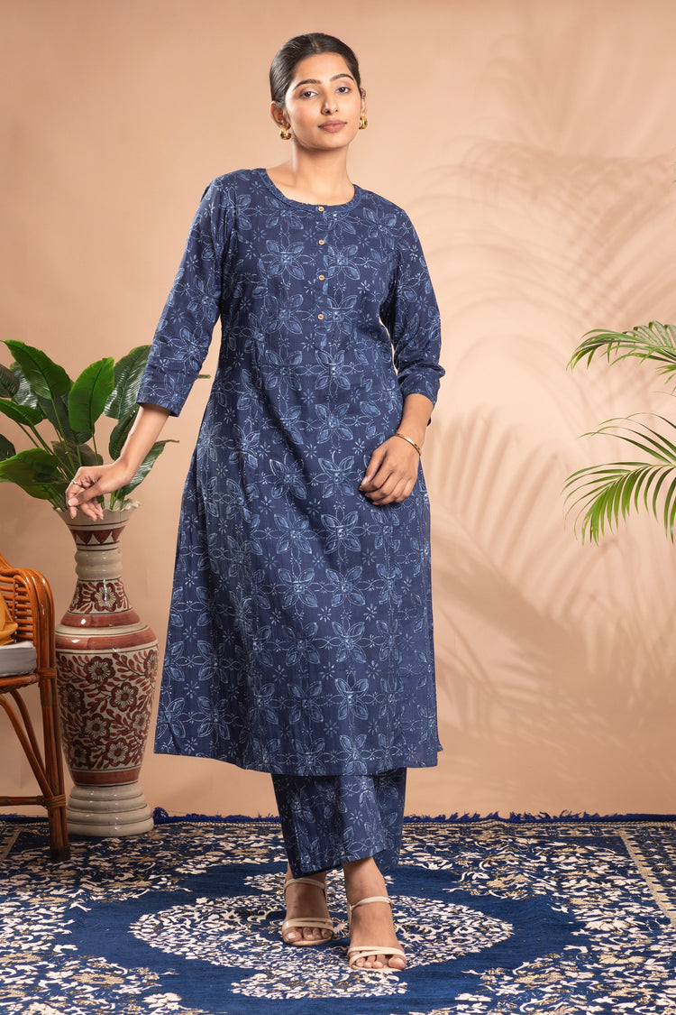 Indigo Printed Cotton Straight Co-ord Set