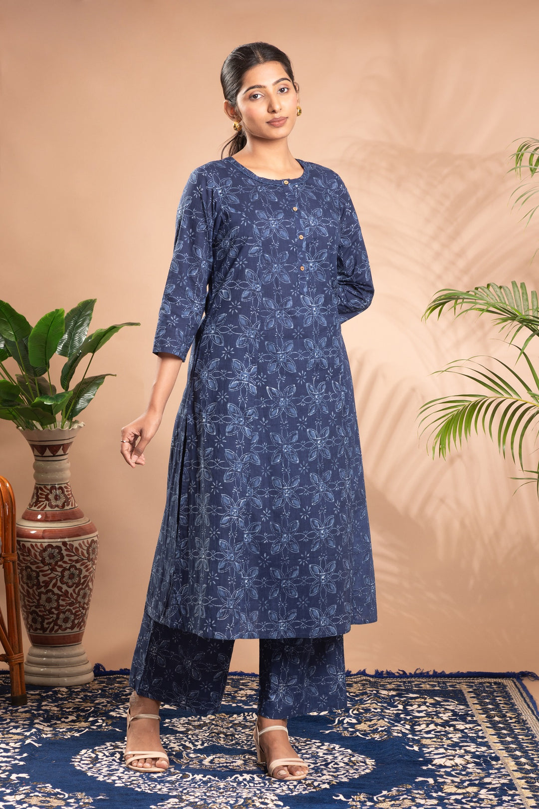 Indigo Printed Cotton Straight Co-ord Set