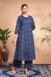 Indigo Printed Cotton Straight Co-ord Set