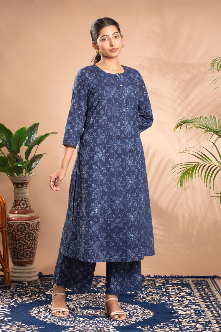 Indigo Printed Cotton Straight Co-ord Set