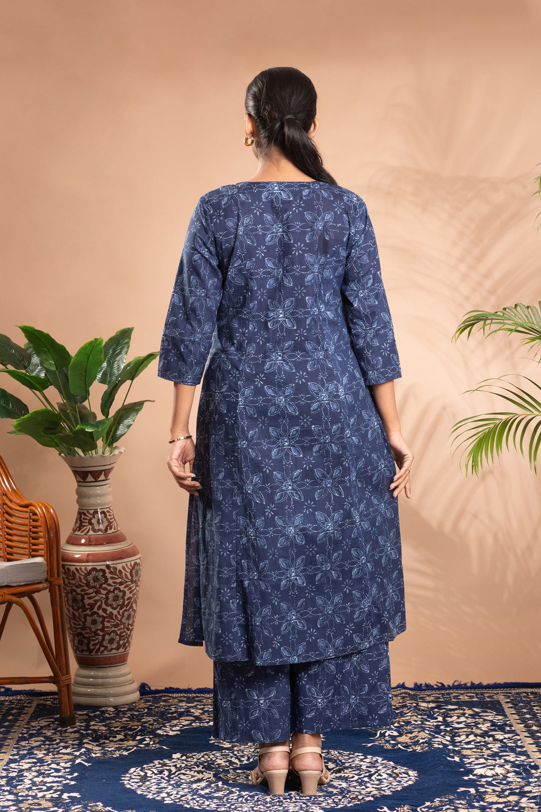 Indigo Printed Cotton Straight Co-ord Set