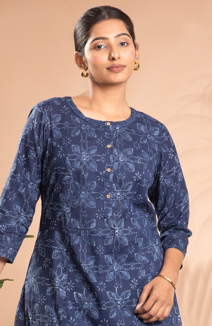 Indigo Printed Cotton Straight Co-ord Set
