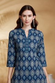 Indigo Printed Cotton Straight Co-ord Set