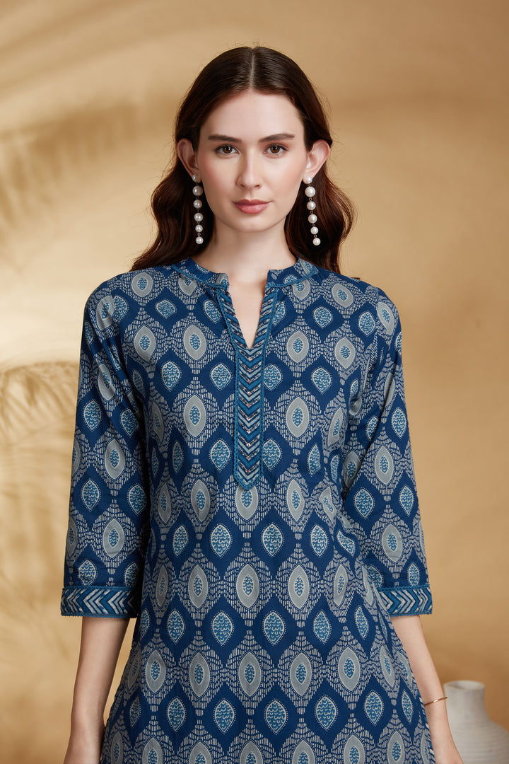 Indigo Printed Cotton Straight Co-ord Set