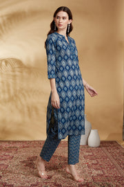 Indigo Printed Cotton Straight Co-ord Set
