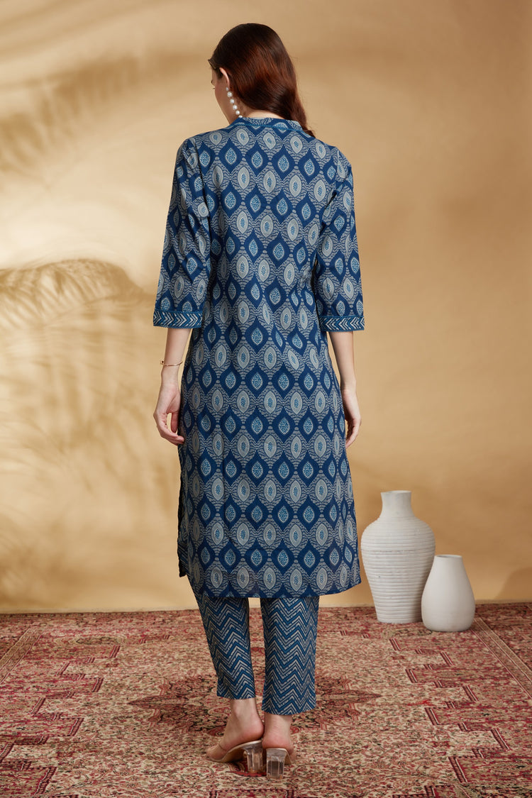 Indigo Printed Cotton Straight Co-ord Set