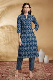 Indigo Printed Cotton Straight Co-ord Set